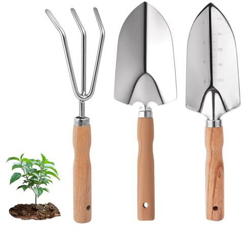 SafeSense Gartenwerkzeug Set, 3-teilig Gartengeräte aus Hochwertigem Edelstahl, Garten Zubehör klein Gartenschaufel für Kinder