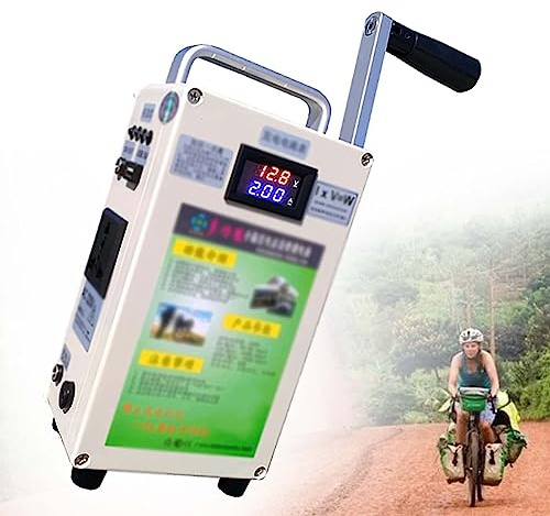 Generatore portatile a manovella da 500 W con batteria da 200 Wh, luce di emergenza e display LCD, ricarica solare/auto/manovella per campeggio, all'aperto, emergenze, telefoni, computer portatili