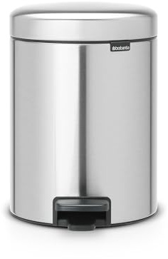 Brabantia NewIcon - Cubo de basura de pedal de 5 litros, color acero mate anti-huellas