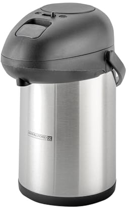 Royalford 3L Stainless Steel Airpot, Insulated Vacuum Thermal Flask Jug | Pump Action Airpot, Thermal Coffee Flask | Ideal for Hot & Cold Drinks, Soup | Extra Strong for Catering Travel Commercial