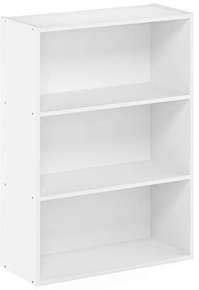 Furinno Pasir Estantería Abierta de 3 Niveles, Madera de ingeniería, Blanco Liso