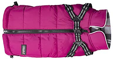 CHIARA Winterjacke mit Geschirr Modell MAX Größe S (Material: 100% Polyester, Hundewinterjacke mit integriertem Fleece-Futter, Step-in, anpassbare Länge, maschinenwaschbar), Farbe: Violett