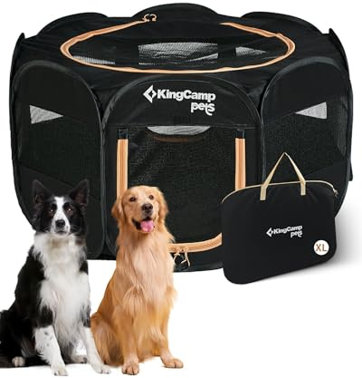 KingCamp Dog Playpen, Portable Foldable Cat Kitten Puppy Tent Crates 29/36/50 Pop Up Pet Playpen with Zippered Bottom & Cover for Indoor Outdoor Use (X-Large, Black)