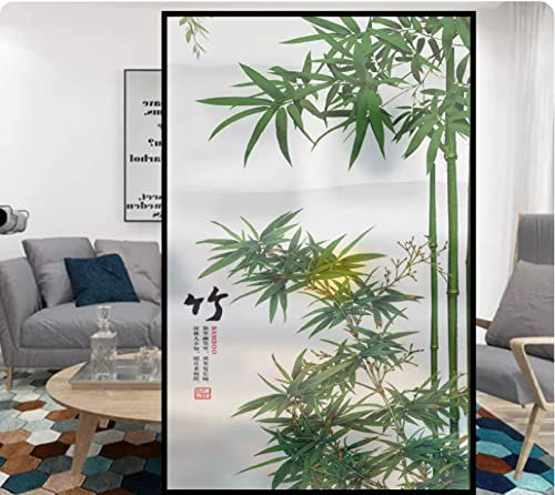 Fensterfolie Selbsthaftend Blickdicht Grüne Pflanze Bambus Sichtschutzfolie Fensterfolie Anti-UV Dekorfolie Statisch Fensteraufkleber für Wohnzimmer Küche Büro (90x200 cm)