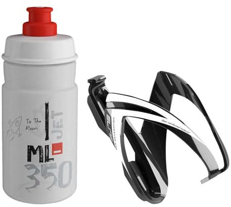 Elite KIT CEO Nero Lucido + Borraccia JET 350 ml Trasparente Logo Rosso – Set Porta Borraccia per Bicicletta
