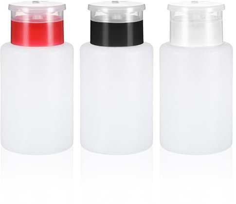 Prasacco 3 Packs Push Down Nail Polish Remover Bottle, Push Down Pump Dispenser Push Down Pump Alcohol Dispenser Empty Makeup Acetone Containers for Nail Polish Makeup 6.7oz/200ml
