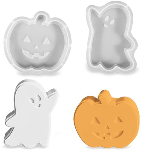 Silikonform Kürbi, Silikonform Halloween,2 Stück Silikonf-orm Kürbis Halloween Geist, Silikon-form Herbst Gießformen Silikon für Hallo-ween Deko (Kürbi)