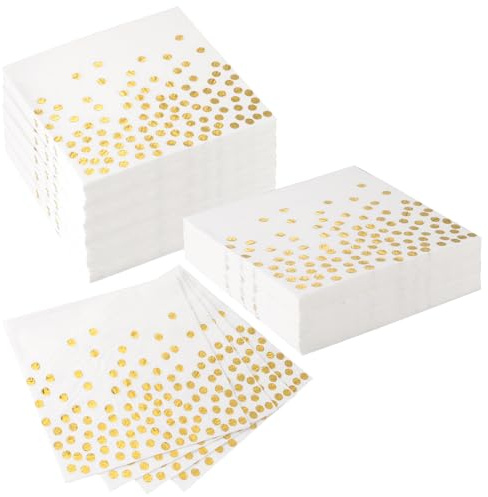 Xialvyu 60 Stück Servietten Gold Dots Goldene Servietten 33 x 33 cm Papierservietten Paper Napkins Einweg Cocktail Servietten für Geburtstag Party Hochzeit Feiertagsfeier