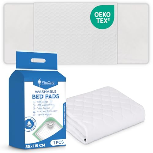 2 x Washable Incontinence Bed Pads with Tucks/Flaps | 85 x 115 cm | Incontinence Bed Sheets | Suitable for Double Bed | Reusable & White | Absorbent Pads | (1 Pack of 2)