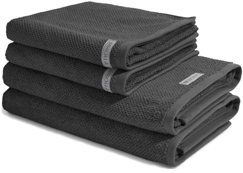 Ross - 4 teiliges Frottier-Set - Selection Bio-Baumwolle (2 X Handtuch 2 X Duschtuch im Set) - 540 g/m2 - Baumwolle - Frottee - saugstark - weich und flauschig - Anthrazit