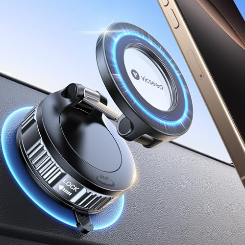 VICSEED Militärische Handyhalterung Auto Magnet für Magsafe Autohalterung [20XN55 Magnets & 20KG Vakuum Saugnapf] 360°Drehbar Magnetische Kfz Handy Halterung Auto für iPhone17 Pro Samsung Alle Handy