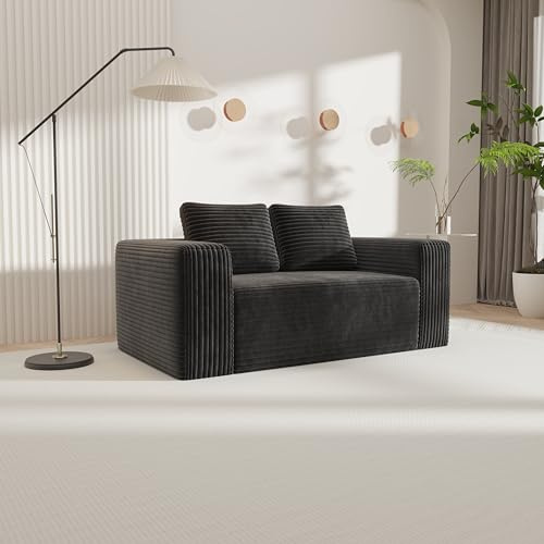 OOIILLEE Canapé 2 Places sans ossature, canapé de Sol en Mousse sans Assemblage, Tissu en Velours côtelé Moelleux, canapé de Salon Moderne pour Petit Appartement, Chambre, Bureau (Noir)