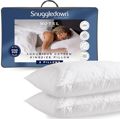 Snuggledown Cotton Quilted King Size Pillows 2 Pack - Hotel Quality Extra-Wide Pillow for Spacious Comfort, Better Support & Restful Sleep | UK-Made, Non-Allergenic & Washable (48x91cm)