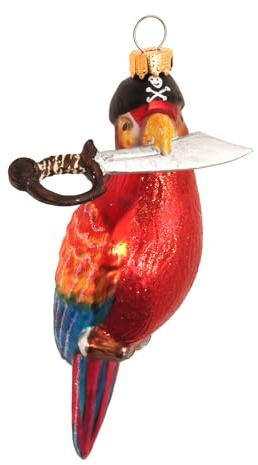 Krebs Glas Lauscha - Weihnachtsdekoration/Christbaumschmuck aus Glas - Papagei mit Säbel - Farbe: Mehrfarbig - Größe: ca. 13 cm
