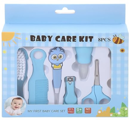 Holdes Set de higiene para bebés, juego de pañales con cortaúñas, juego de cuidado de seguridad de 8 piezas con peine, para el hogar, baño, cambio de pañales, viajes, hospital, guardería, ducha, baño