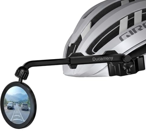 Ducameny Bike Helmet Mirror with 3M Adhesive & O-Ring Mount, 360° Rotatable Bicycle Rearview Mirror, Wide View & Ultra-Clear Safety Cycling Accessories for Road & Mountain Bikes（Red）