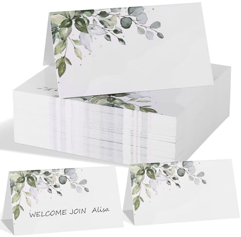 100 Pcs Table Place Cards, 8.8 * 5 cm, Green Leaf Design | Name Cards for Table Setting Wedding Birthday Dinner Party Reception Christmas