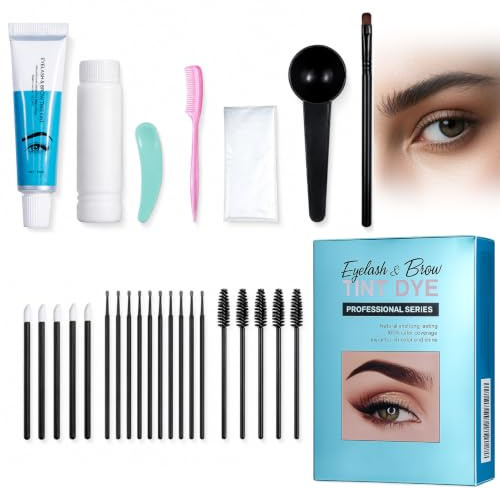 Professional 2-in-1 Eyelash & Eyebrow Tint Kit with Brush & Comb for DIY Home Use - Instant Natural Long-Lasting Waterproof Dark Brow Lash Dye, Safe Gentle Formula for Sensitive Skin (Black)