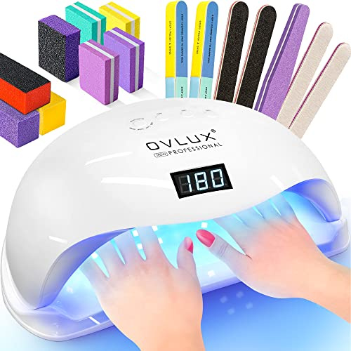 OVLUX 180W UV LED Nail Lamp – Professional Gel Nail Dryer with 57 LEDs, Auto Sensor & LCD Display, Fast Nail Polish Dryer for Gel Polish, UV Light for Gel Nails, All Gel Types, Adapter Included