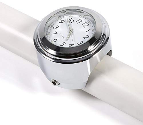 Keenso Motorrad Lenkerhalterung Uhr Präzise Zeitmessung Zifferblatt Uhr Weiß, Motorrad Lenkeruhr Wasserdichtes Zifferblatt Nachtleuchtend 7/8 und 1 Lenkerhalterung