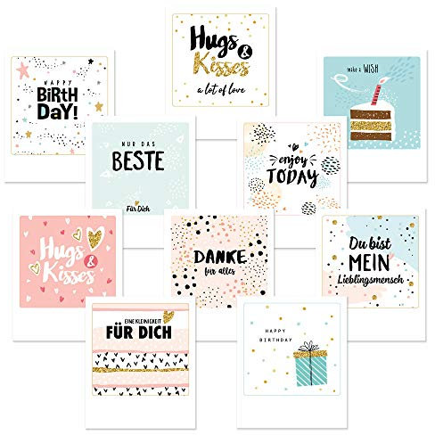 dedeco 20x Postkarten Grußkarten im Polaroid-Format, Spruchkarten, Geschenkkarten, Geburtstagskarte Glückwunschkarten, Geburtstag, Liebe 12x10 cm, Rückseite individuell zum Gestalten