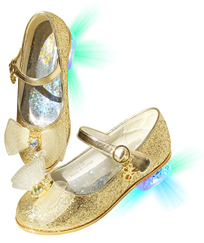 EIGHT KM Filles Chaussures Habillées À Talons Hauts Mary Jane Princesse Chaussures De Pompe De Fête De Mariage EKM7077 Light Up Glitter Aurora Or Taille 36
