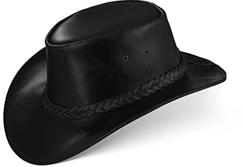 Black Forest Fox® Perth Western Cowboy Reiten Leder Sonnen Hut in (XL, Schwarz)
