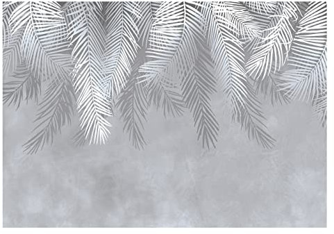 WallArena - Vlies Fototapete Federn grau Betonoptik Boho Modern 368x254 cm - Fototapeten - Tapeten - für Wohnzimmer Schlafzimmer - Vliestapete Wandtapete Tapete 3D Effekt- inkl. Kleister