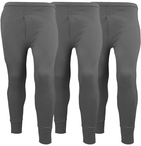 Pack of 3 Mens Thermal Underwear Trousers Long Johns Base Layer Extreme Hot Brushed Inside Ultra Soft Trousers Leggings Pants Charcoal