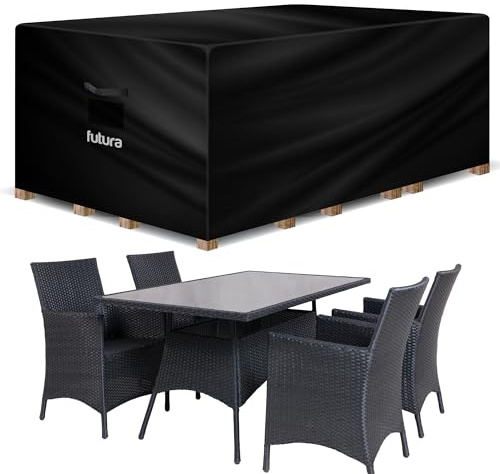 Futura Premium Rectangular Garden Furniture Covers Waterproof 180x120x74cm, Heavy Duty 600D Oxford Fabric Outdoor Table, Patio & Rattan Garden Furniture Covers, PVC Lined, Air Vents and UV Safe