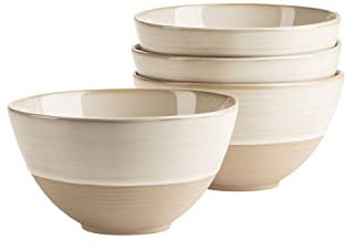 MÄSER Serie Nottingham, 4er Müslischalen Set mit filigranem Linienspiel und edler Glasur, 4 Schalen aus Keramik in modernem Vintage Look, Steinzeug, Beige