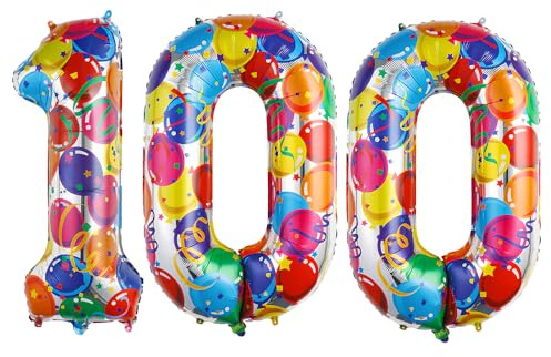 Ponmoo 40 inches Foil Balloons Numbers 100 Multicolour (101cm), Inflatable Helium or Air, Giant Balloon Number 0-9, 10-29, 30-100, Grand Balloons for Anniversary Wedding Birthday Party Decoration