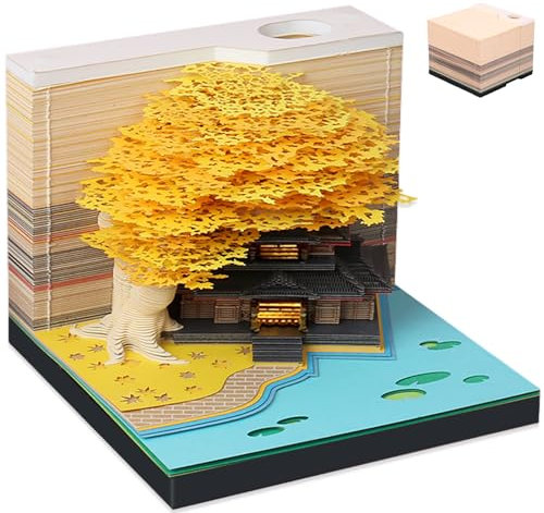 Blocco note 3D 2024 per calendario da tavolo con luce, 3D, carta da intaglio per scrivania, segnalibro, blocco note 3D, fiori di ciliegio (giallo)