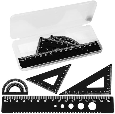 4 Stück Lineal Set aus Aluminiumlegierung Mathematik Geometrie Werkzeug 15cm Lineal Metall Winkelmesser Set für Studenten Büro Ingenieure Zeichner die Geometrische Figuren Zeichnen