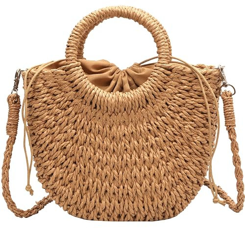 LATRAT Sac à Main en Paille d'Été pour Femme - Tissé à la Main avec Poignée Supérieure et Bandoulière Amovible - Pochette de Plage Tressée