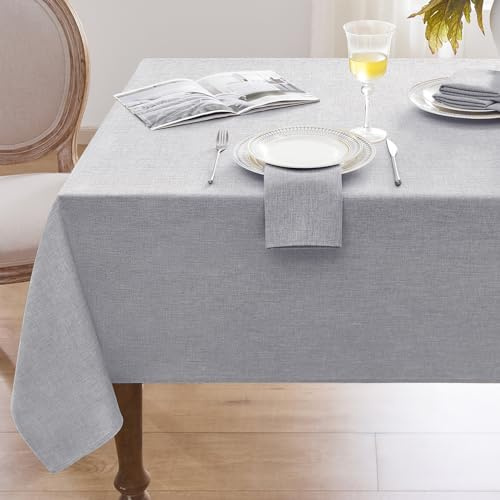 Softalker abwischbare tischdecke 140 x 240 cm tischdecken rechteckig aus 210 GSM leinenoptik tischtuch Wasserabweisende tischwäsche klein gartentischdecke hellgrau Table Cloth für Outdoor, Hochzeiten