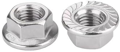 SZLIZHUO 50PCS M6 (6mm) Stainless Steel Serrated Hex Flange Nuts Locknuts AHCMetric Hexagon Serrated Flange Nuts M6 (Pack of 50)