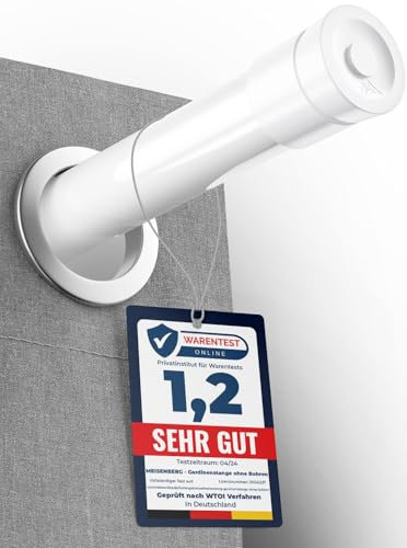 MEISENBERG Vorhangstange ohne Bohren - Weiß - Gardinenstange zum Klemmen - Spannstange Ausziehbar - Klemmstange für Gardinen - 1Stück (50-80 cm)