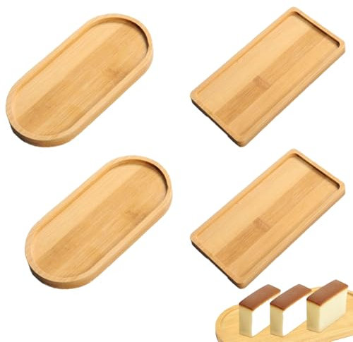 4 Pcs Rectangular Oval Bamboo Tea Serving Tray For Coffee, Cake, Snack