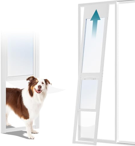 Dog Door for Sliding Glass Door with Lock, Large Dog Doors 45 x 32cm, Aluminium Pet Door for Cats and Dogs Adjustable Height 205-220cm Doggy Door for Sliding Doors(L-Tall)