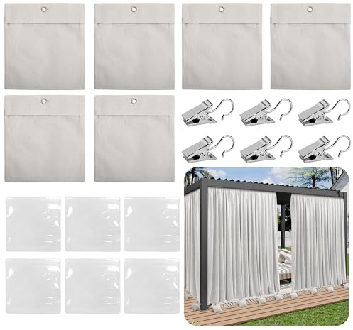 GIONAR Lot de 6 sacs de poids pour rideaux extérieurs - Sac de poids portable pour rideau extérieur - Sac de sable pour rideau lourd pour pavillon, cabane, tonnelle, jardin, tentes, nappes