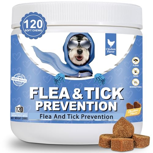 Flea and Tick Chewables for Dogs |Anti Puces & Tiques | Compléments Alimentaires Premium pour Chiens | Omega 3, Probiotiques Marque Britannique – Formule Vétérinaire| Poulet | 300g