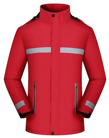 Zanisouta Giacca invernale da uomo in pile con strisce di sicurezza per attività all'aria aperta, giacca da lavoro antivento, giacca softshell riflettente, alpinismo, sport, con cappuccio, O rosso., L