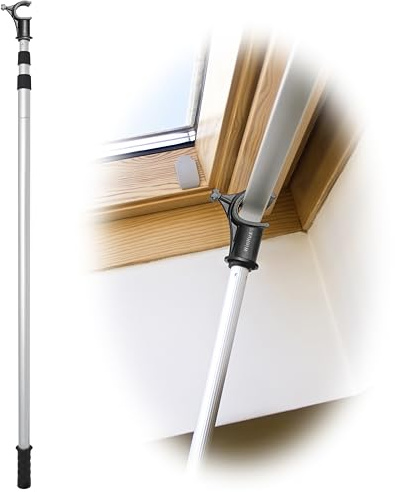 WinHux Telescopic Window Pole Opener 1.2-3.0m Long-Reach Aluminium Twist-Lock Skylight Pole, Opener Rod with Non-Slip Hook, Compatible with Velux Keylite Fakro Rooflite Roof Windows