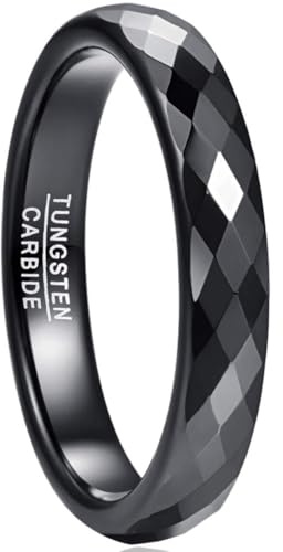 NUNCAD 4 mm Anelli Fidanzamento Nero in Tungsteno con Motivo a Diamante Donna Uomo Semplici Fede Nuziale Comode Taglia 27.25