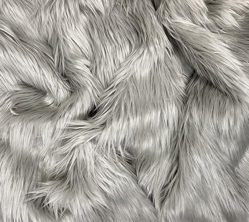 EOVEA Shaggy Faux Fur Fabric by The Yard – 60” Wide | Fluffy, Soft Fake Fur Material for Sewing, Crafts, Costumes, Upholstery & Home Decor | Long Pile Plush Fabric(Silver, Half Yard)