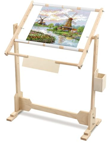 Cocoarm Supporto per telaio da ricamo in legno di pino rettangolare 32CT, Cornice punto croce con 5 livelli di altezza, regolabile e stabile