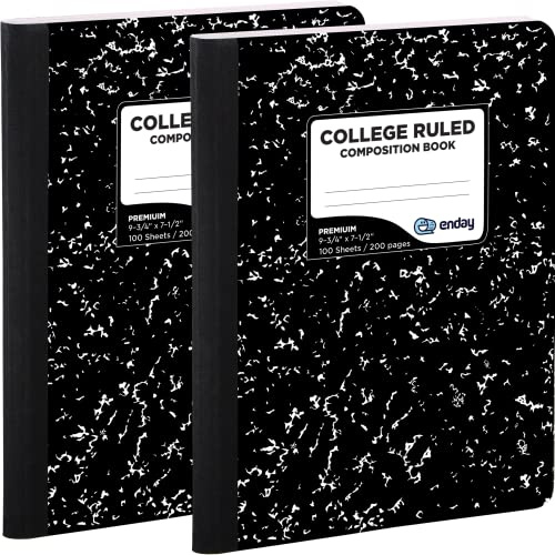 Composition Notebook College Ruled (2 Pack) Hard Cover Marble composition notebook, 100 Sheets, College ruled composition notebooks, White Paper Composition books, Black and white composition notebook