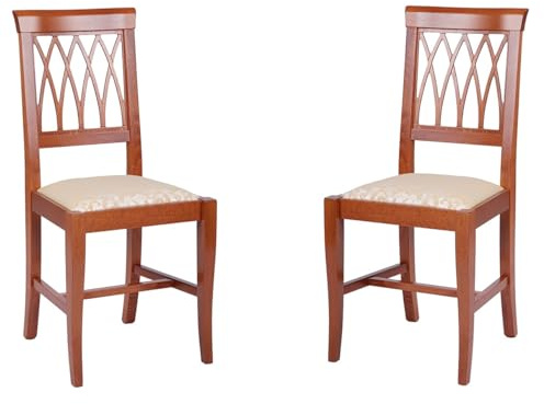 Liberoshopping Sedie cucina in legno faggio massello stile classico 43x42xH93 cm TRECCIA set da 2 pezzi (Ciliegio seduta imbottita)