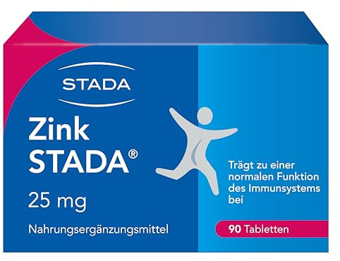 Zink STADA 25 mg - hochdosiertes Nahrungsergänzungsmittel zur Unterstützung des Immunsystems und für Knochen, Haut, Haare und Nägel - 1 x 90 Tabletten
